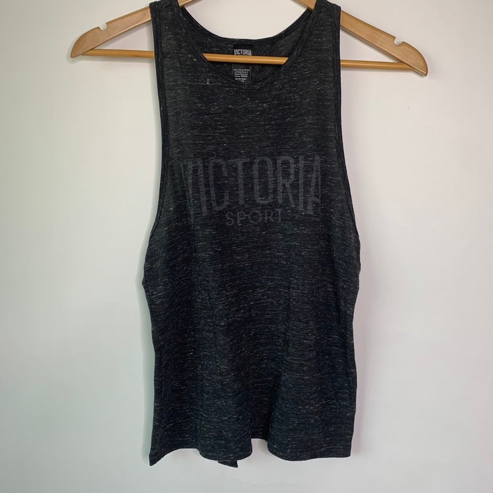 Victorias Secret Sport Heathered Grey Tie Open Back Tank Top, Size XS